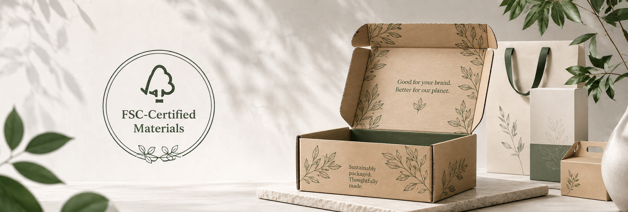 FSC-certified custom double-sided corrugated mailer box with eco-friendly packaging display